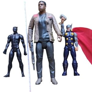 Bundle: 3 Action Figures: Black Panther, Star Wars Finn, Thor, Marvel Large Toys
